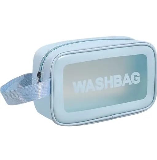 KUKLAR Wash Bag Pouch for Travel Kit Toiletry Bag Cosmetic Bag Make Up Box for Brushes,Accessories with Handle,Large Capacity Translucent Waterproof Travel Storage OrganizerSet of 3(Sky Blue)