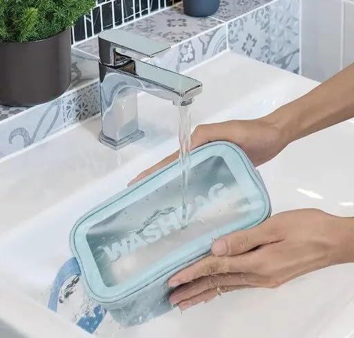 KUKLAR Wash Bag Pouch for Travel Kit Toiletry Bag Cosmetic Bag Make Up Box for Brushes,Accessories with Handle,Large Capacity Translucent Waterproof Travel Storage OrganizerSet of 3(Sky Blue)