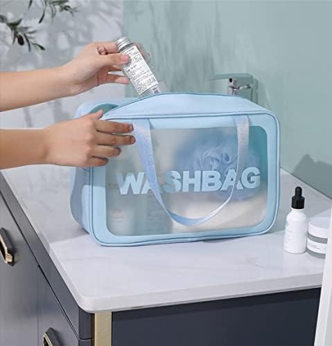 KUKLAR Wash Bag Pouch for Travel Kit Toiletry Bag Cosmetic Bag Make Up Box for Brushes,Accessories with Handle,Large Capacity Translucent Waterproof Travel Storage OrganizerSet of 3(Sky Blue)