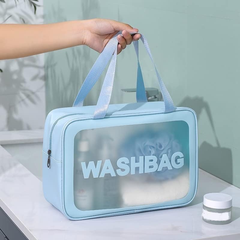 KUKLAR Wash Bag Pouch for Travel Kit Toiletry Bag Cosmetic Bag Make Up Box for Brushes,Accessories with Handle,Large Capacity Translucent Waterproof Travel Storage OrganizerSet of 3(Sky Blue)