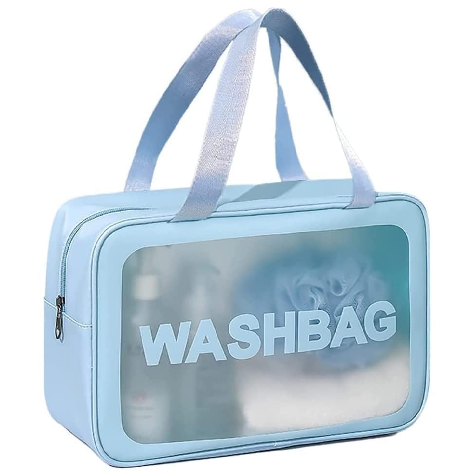 KUKLAR Wash Bag Pouch for Travel Kit Toiletry Bag Cosmetic Bag Make Up Box for Brushes,Accessories with Handle,Large Capacity Translucent Waterproof Travel Storage OrganizerSet of 3(Sky Blue)