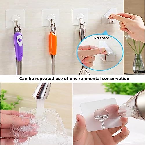 JIALTO 10 Pcs Stainless Steel, PVC, ABS Nail Free Seamless Adhesive Non-Trace No Drilling Installation Hanging, Waterproof Screws Wall Hook (Transparent)