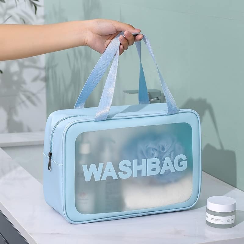 KUKLAR Wash Bag Pouch for Travel Kit Toiletry Bag Cosmetic Bag Make Up Box for Brushes,Accessories with Handle,Large Capacity Translucent Waterproof Travel Storage OrganizerSet of 3(Sky Blue)