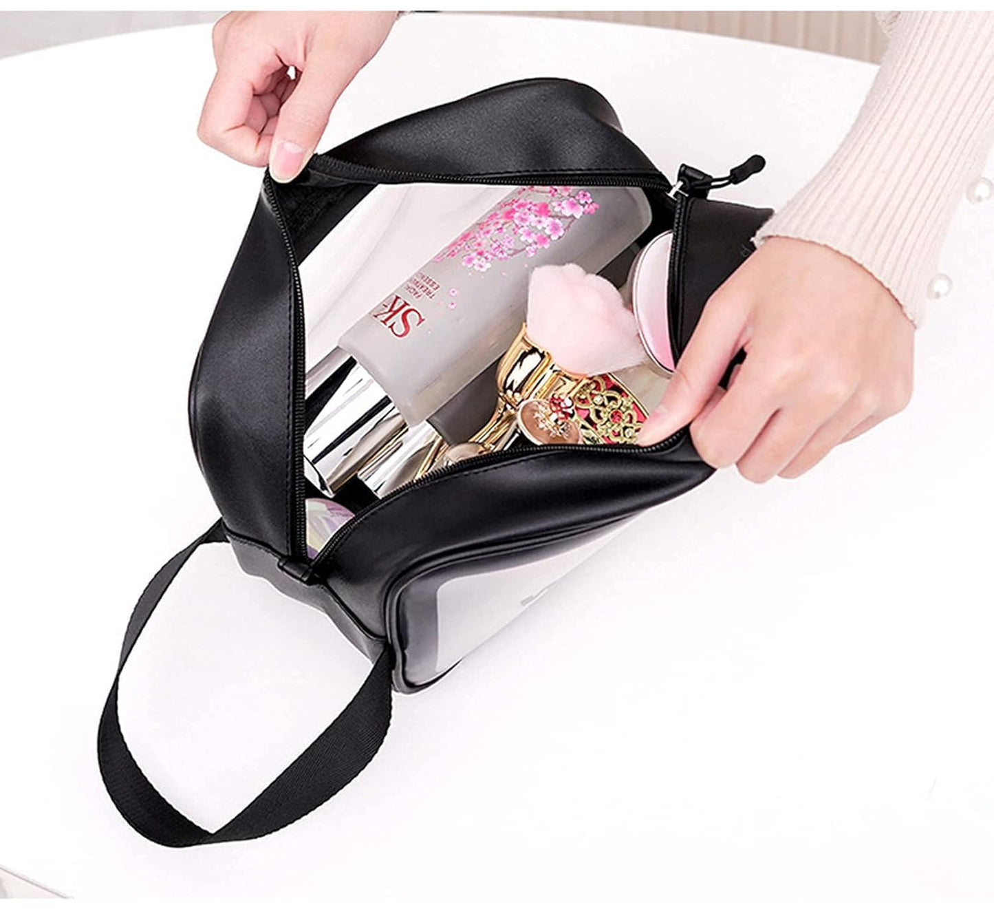 KUKLAR Wash Bag Pouch for Travel Kit Toiletry Bag Cosmetic Bag Make Up Box for Brushes,Accessories with Handle,Large Capacity Translucent Waterproof Travel Storage OrganizerSet of 3(Sky Blue)