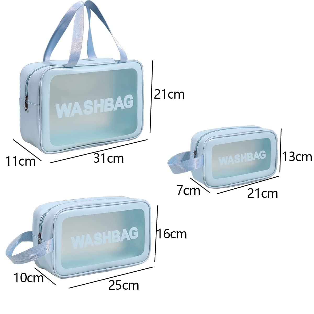 KUKLAR Wash Bag Pouch for Travel Kit Toiletry Bag Cosmetic Bag Make Up Box for Brushes,Accessories with Handle,Large Capacity Translucent Waterproof Travel Storage OrganizerSet of 3(Sky Blue)