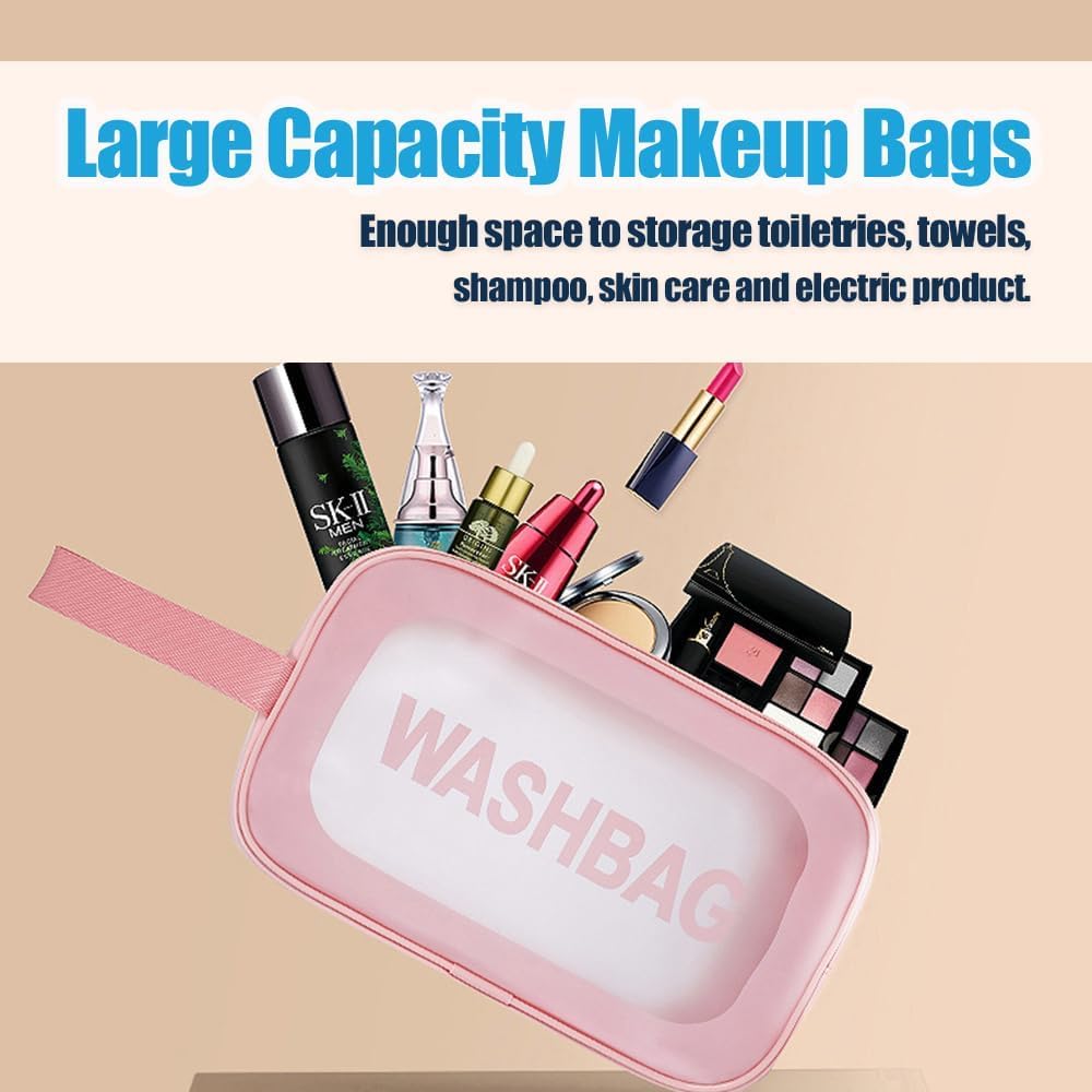 KUKLAR Wash Bag Pouch for Travel Kit Toiletry Bag Cosmetic Bag Make Up Box for Brushes,Accessories with Handle,Large Capacity Translucent Waterproof Travel Storage OrganizerSet of 3(Sky Blue)