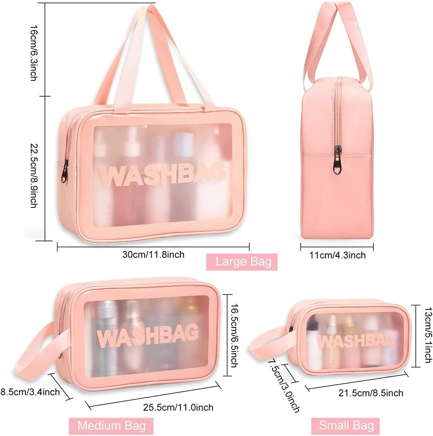 KUKLAR Wash Bag Pouch for Travel Kit Toiletry Bag Cosmetic Bag Make Up Box for Brushes,Accessories with Handle,Large Capacity Translucent Waterproof Travel Storage OrganizerSet of 3(Sky Blue)