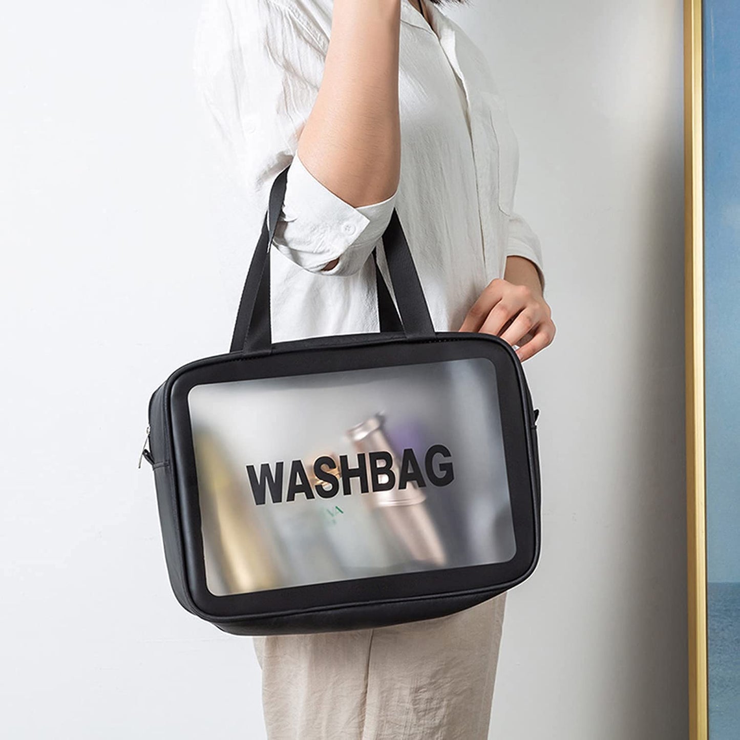 KUKLAR Wash Bag Pouch for Travel Kit Toiletry Bag Cosmetic Bag Make Up Box for Brushes,Accessories with Handle,Large Capacity Translucent Waterproof Travel Storage OrganizerSet of 3(Sky Blue)