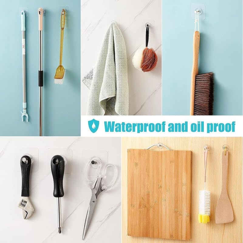 JIALTO 10 Pcs Stainless Steel, PVC, ABS Nail Free Seamless Adhesive Non-Trace No Drilling Installation Hanging, Waterproof Screws Wall Hook (Transparent)