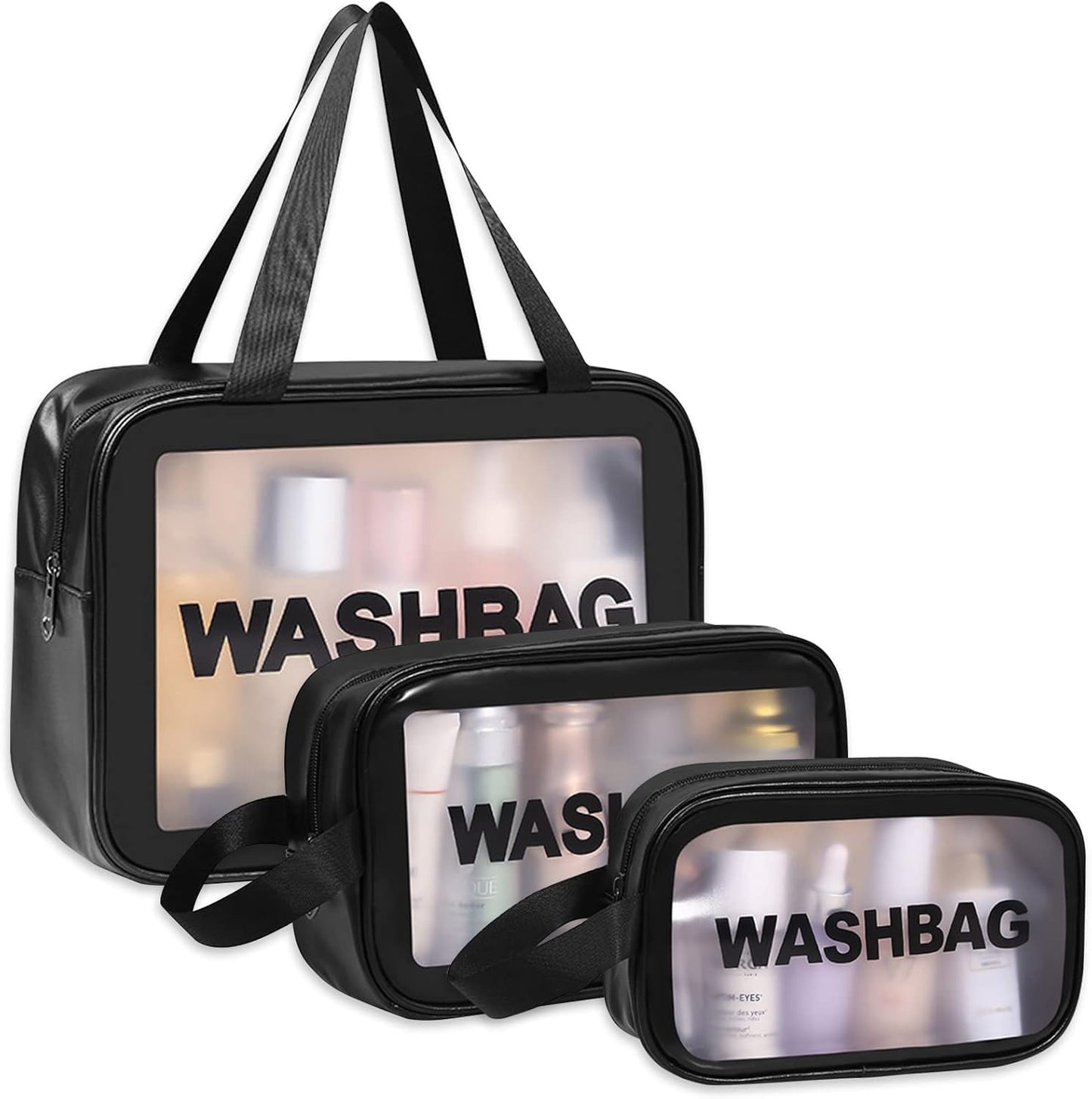 KUKLAR Wash Bag Pouch for Travel Kit Toiletry Bag Cosmetic Bag Make Up Box for Brushes,Accessories with Handle,Large Capacity Translucent Waterproof Travel Storage OrganizerSet of 3(Sky Blue)