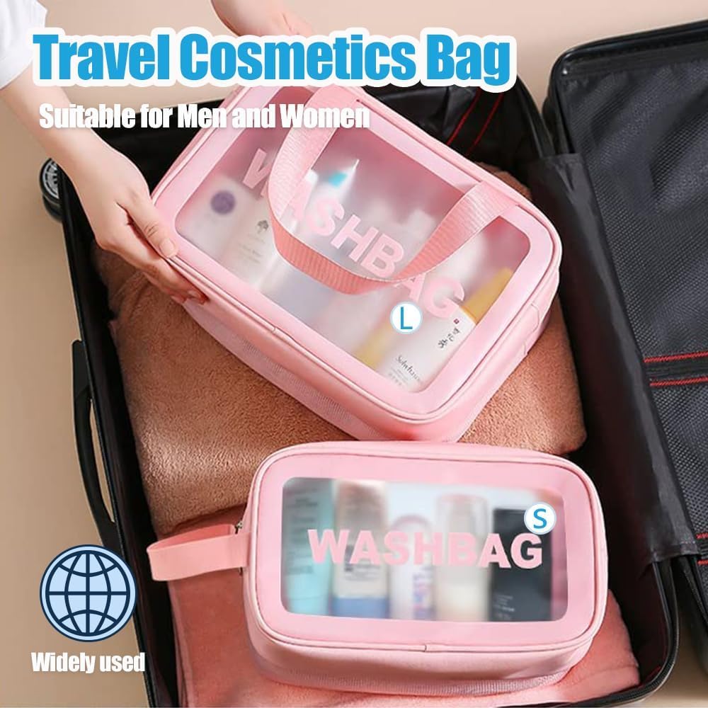 KUKLAR Wash Bag Pouch for Travel Kit Toiletry Bag Cosmetic Bag Make Up Box for Brushes,Accessories with Handle,Large Capacity Translucent Waterproof Travel Storage OrganizerSet of 3(Sky Blue)