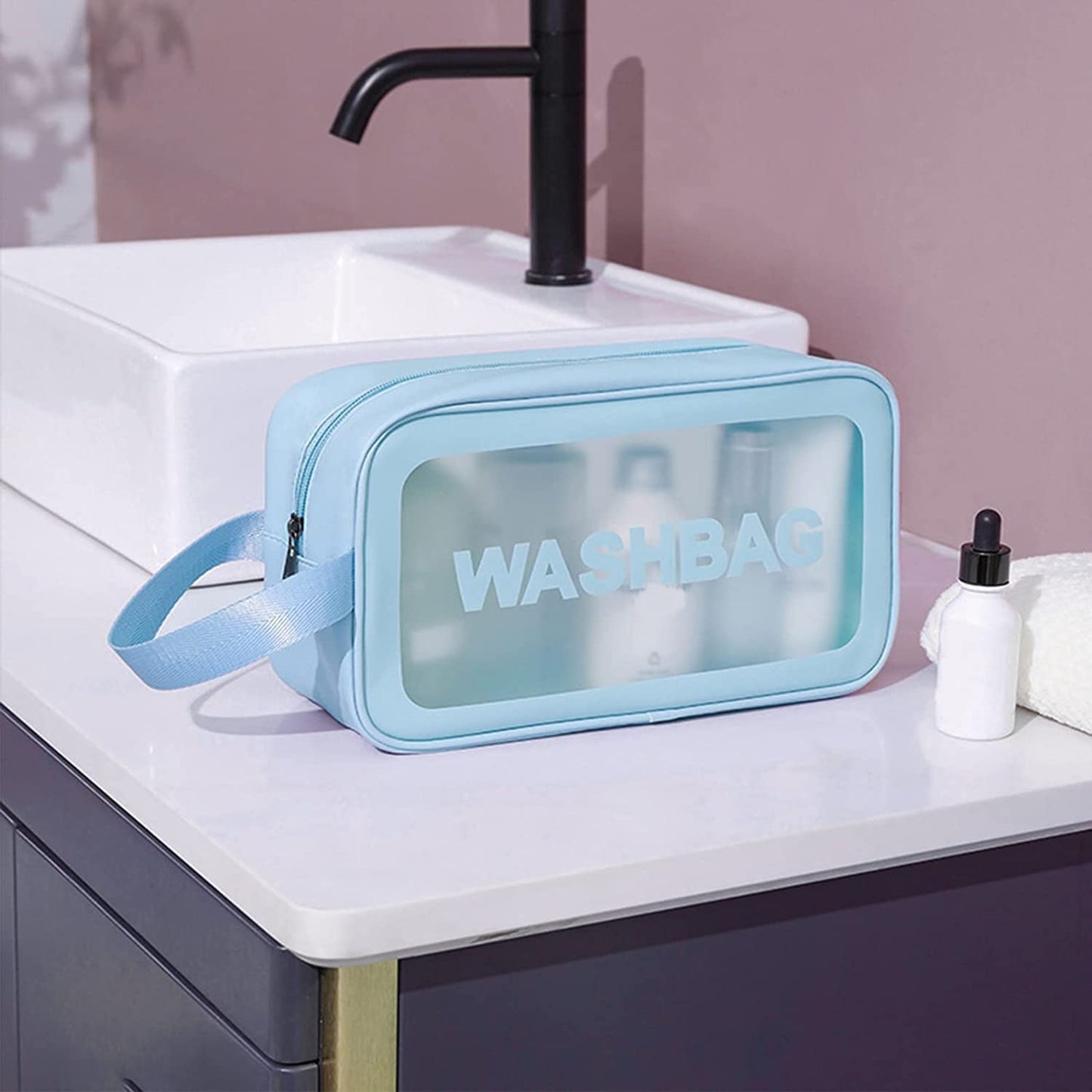 KUKLAR Wash Bag Pouch for Travel Kit Toiletry Bag Cosmetic Bag Make Up Box for Brushes,Accessories with Handle,Large Capacity Translucent Waterproof Travel Storage OrganizerSet of 3(Sky Blue)