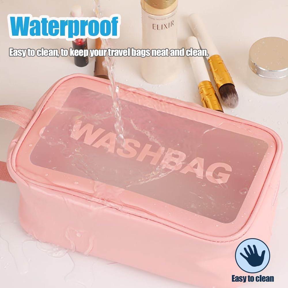 KUKLAR Wash Bag Pouch for Travel Kit Toiletry Bag Cosmetic Bag Make Up Box for Brushes,Accessories with Handle,Large Capacity Translucent Waterproof Travel Storage OrganizerSet of 3(Sky Blue)