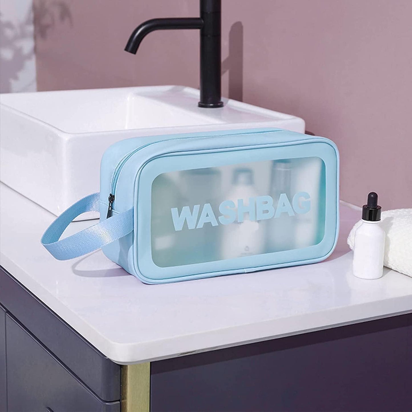 KUKLAR Wash Bag Pouch for Travel Kit Toiletry Bag Cosmetic Bag Make Up Box for Brushes,Accessories with Handle,Large Capacity Translucent Waterproof Travel Storage OrganizerSet of 3(Sky Blue)