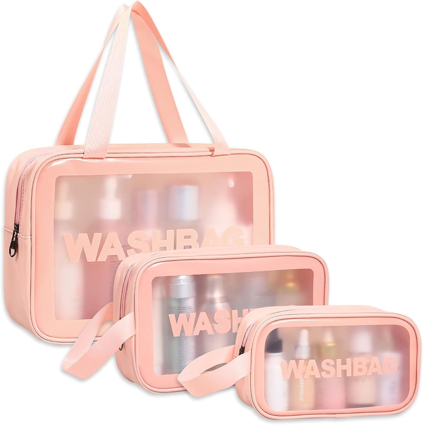 KUKLAR Wash Bag Pouch for Travel Kit Toiletry Bag Cosmetic Bag Make Up Box for Brushes,Accessories with Handle,Large Capacity Translucent Waterproof Travel Storage OrganizerSet of 3(Sky Blue)