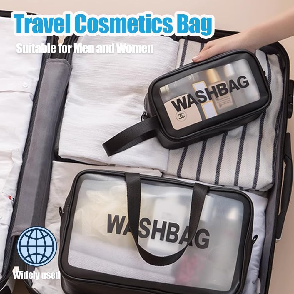KUKLAR Wash Bag Pouch for Travel Kit Toiletry Bag Cosmetic Bag Make Up Box for Brushes,Accessories with Handle,Large Capacity Translucent Waterproof Travel Storage OrganizerSet of 3(Sky Blue)