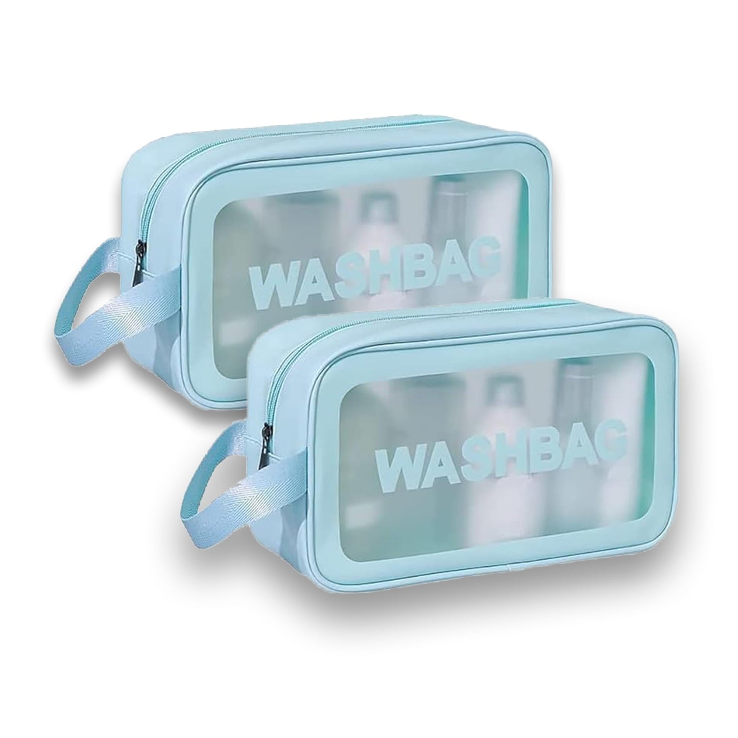 KUKLAR Wash Bag Pouch for Travel Kit Toiletry Bag Cosmetic Bag Make Up Box for Brushes,Accessories with Handle,Large Capacity Translucent Waterproof Travel Storage OrganizerSet of 3(Sky Blue)