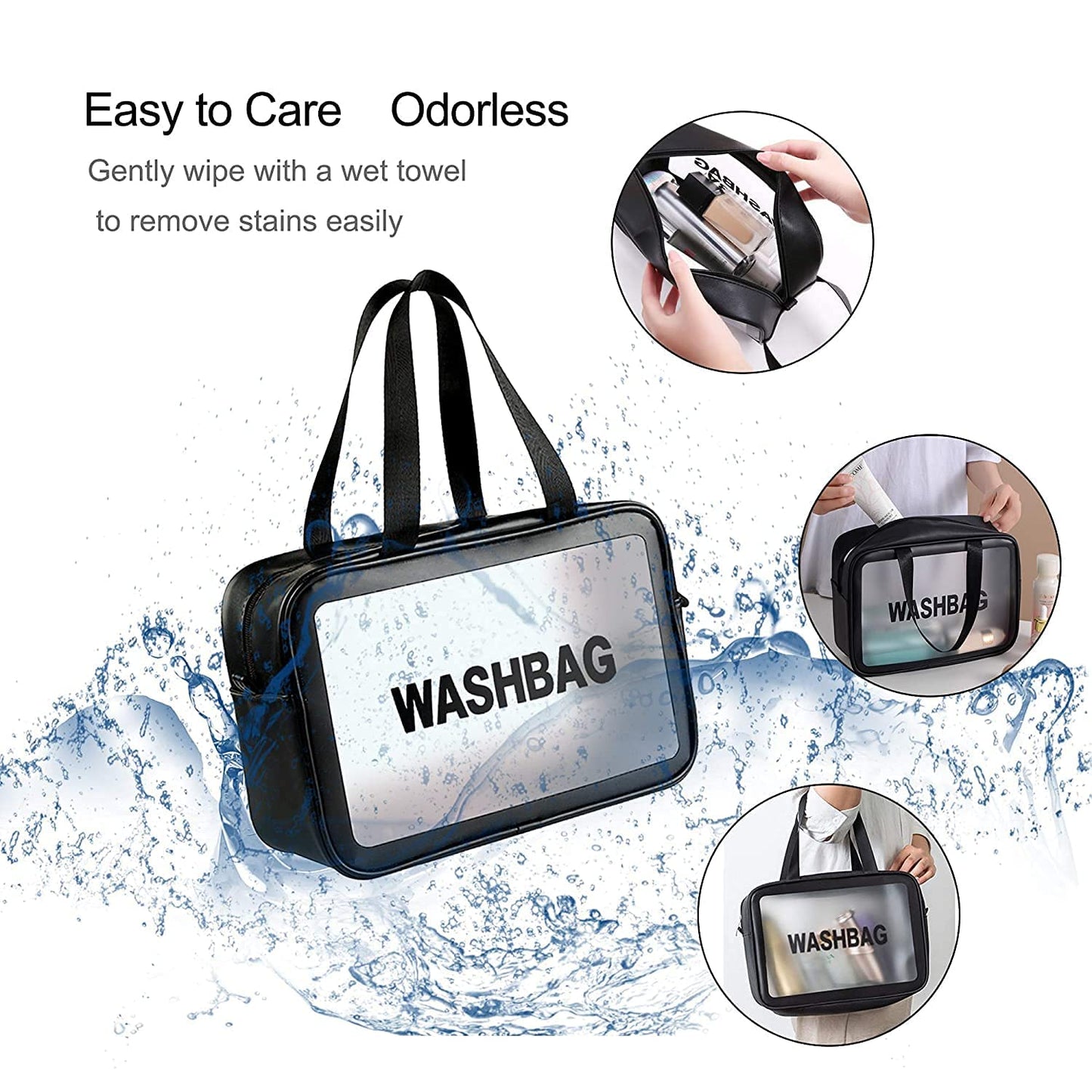 KUKLAR Wash Bag Pouch for Travel Kit Toiletry Bag Cosmetic Bag Make Up Box for Brushes,Accessories with Handle,Large Capacity Translucent Waterproof Travel Storage OrganizerSet of 3(Sky Blue)