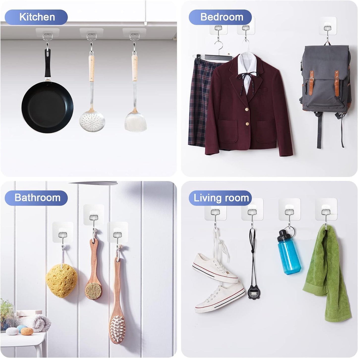 JIALTO 10 Pcs Stainless Steel, PVC, ABS Nail Free Seamless Adhesive Non-Trace No Drilling Installation Hanging, Waterproof Screws Wall Hook (Transparent)