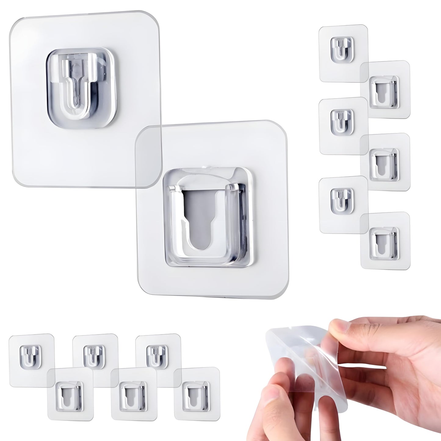 JIALTO 10 Pcs Stainless Steel, PVC, ABS Nail Free Seamless Adhesive Non-Trace No Drilling Installation Hanging, Waterproof Screws Wall Hook (Transparent)