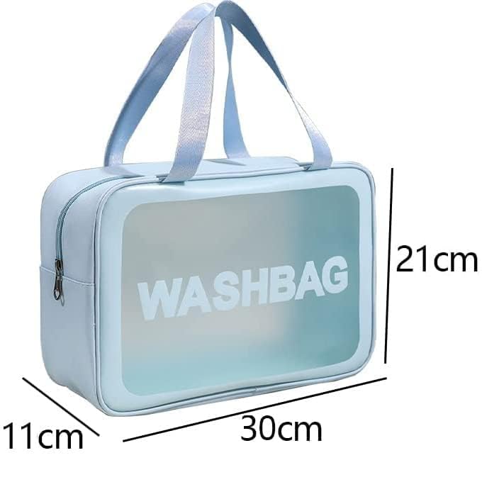 KUKLAR Wash Bag Pouch for Travel Kit Toiletry Bag Cosmetic Bag Make Up Box for Brushes,Accessories with Handle,Large Capacity Translucent Waterproof Travel Storage OrganizerSet of 3(Sky Blue)