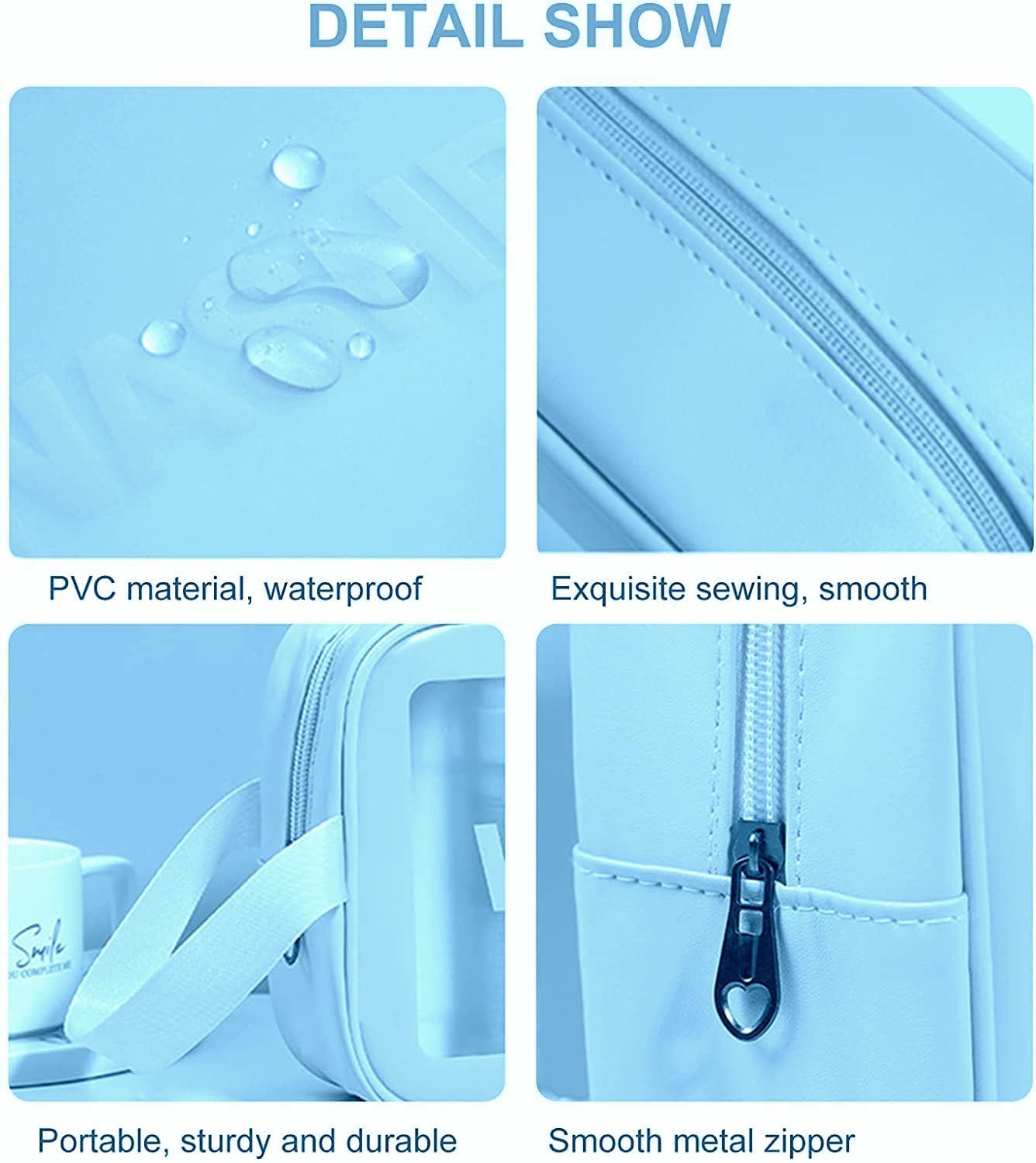 KUKLAR Wash Bag Pouch for Travel Kit Toiletry Bag Cosmetic Bag Make Up Box for Brushes,Accessories with Handle,Large Capacity Translucent Waterproof Travel Storage OrganizerSet of 3(Sky Blue)