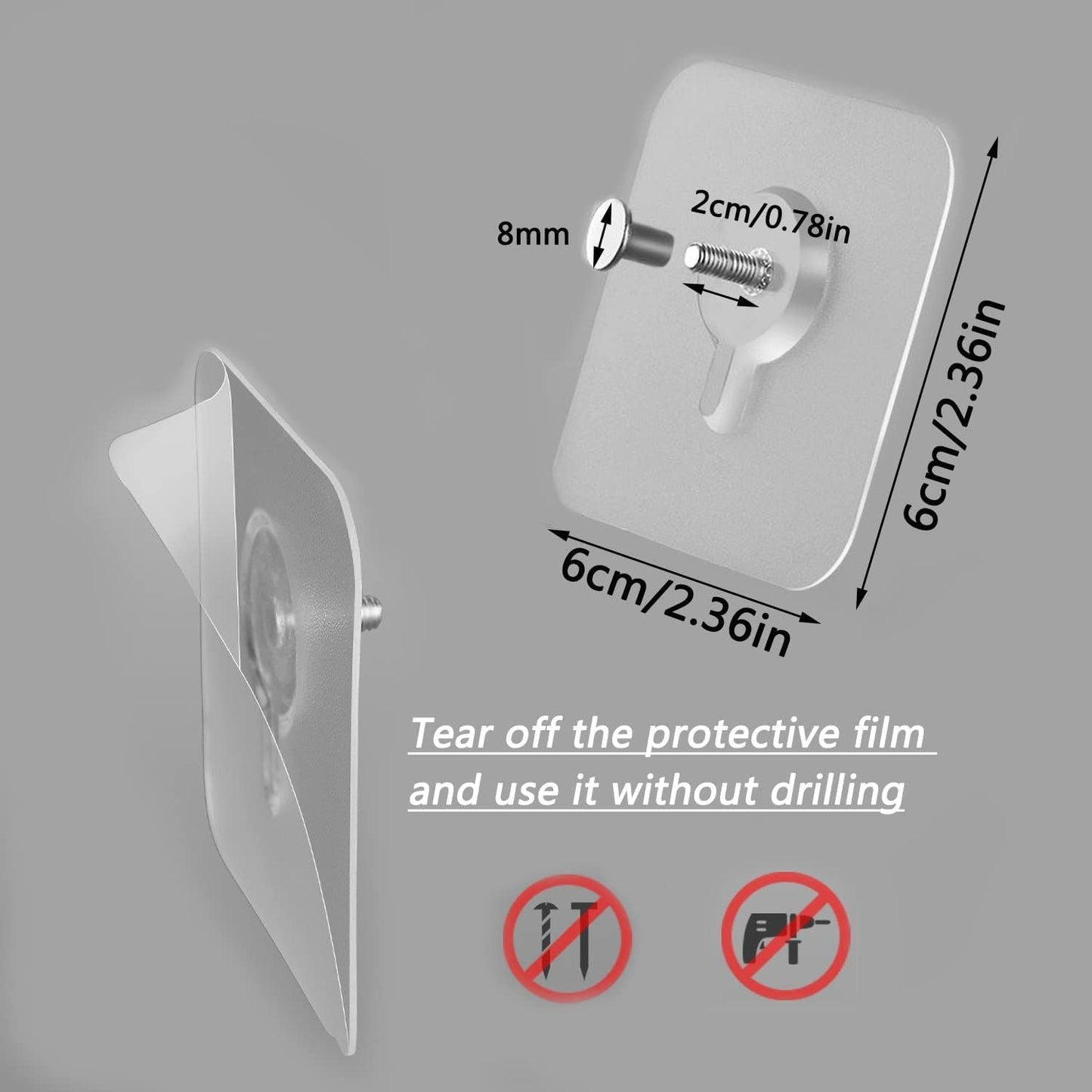 JIALTO 10 Pcs Stainless Steel, PVC, ABS Nail Free Seamless Adhesive Non-Trace No Drilling Installation Hanging, Waterproof Screws Wall Hook (Transparent)