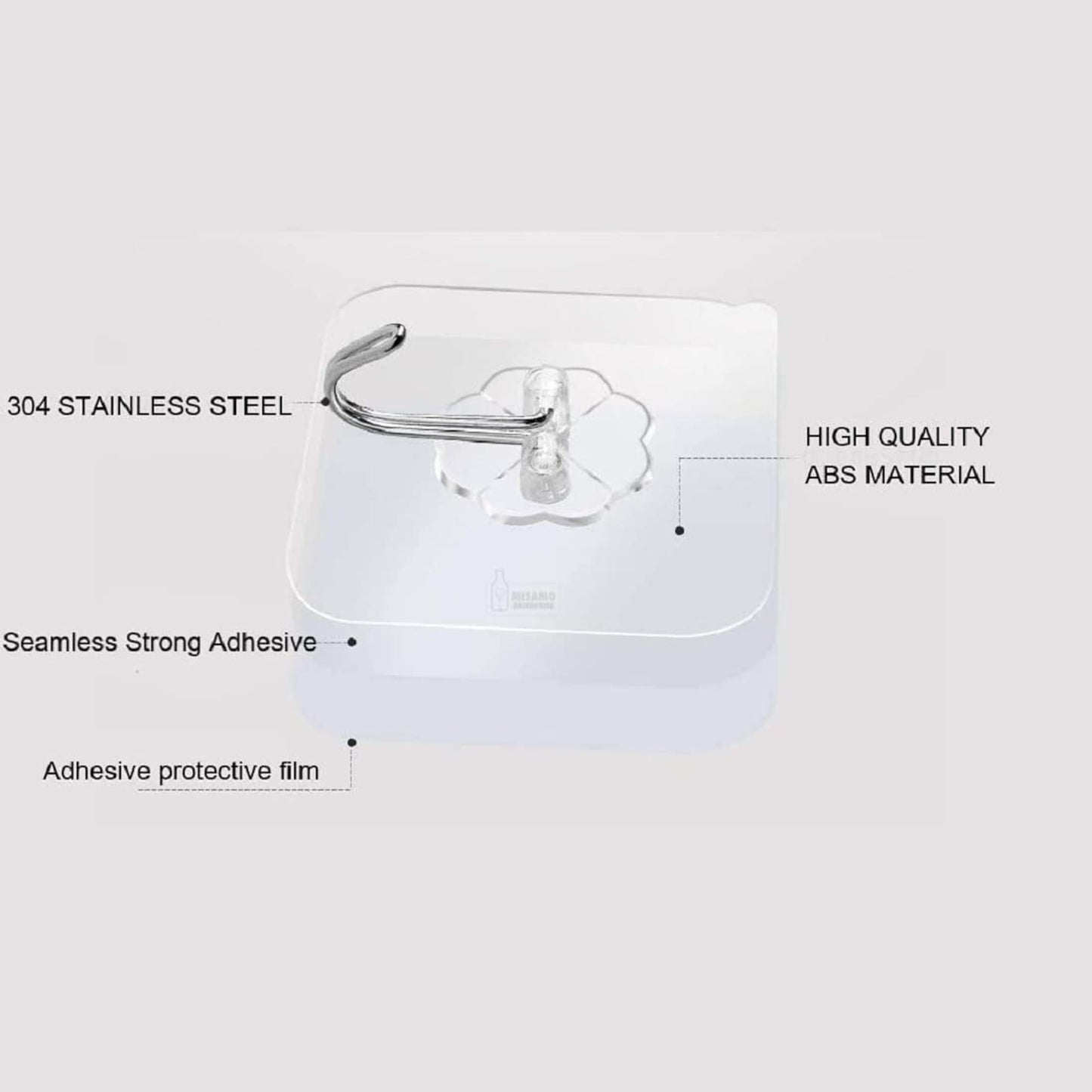 JIALTO 10 Pcs Stainless Steel, PVC, ABS Nail Free Seamless Adhesive Non-Trace No Drilling Installation Hanging, Waterproof Screws Wall Hook (Transparent)
