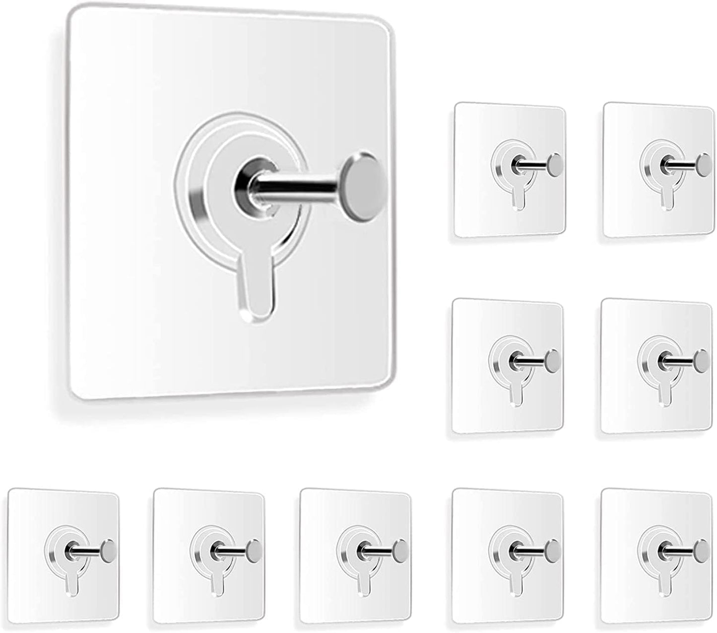 JIALTO 10 Pcs Stainless Steel, PVC, ABS Nail Free Seamless Adhesive Non-Trace No Drilling Installation Hanging, Waterproof Screws Wall Hook (Transparent)