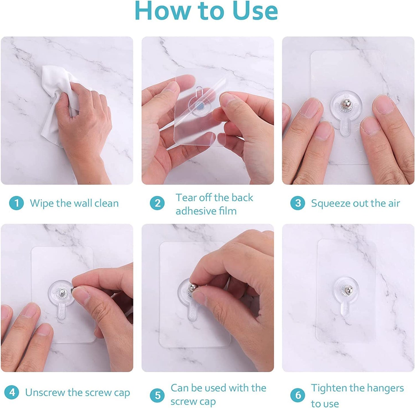 JIALTO 10 Pcs Stainless Steel, PVC, ABS Nail Free Seamless Adhesive Non-Trace No Drilling Installation Hanging, Waterproof Screws Wall Hook (Transparent)