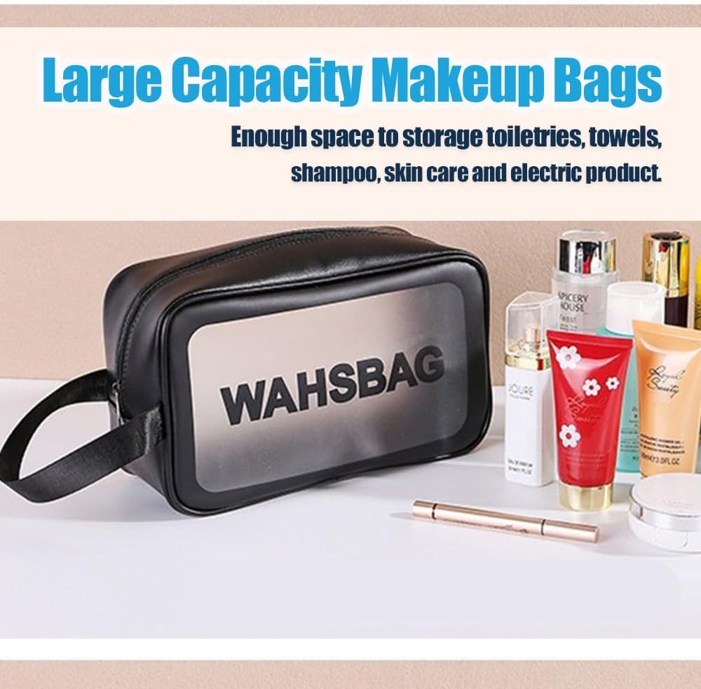 KUKLAR Wash Bag Pouch for Travel Kit Toiletry Bag Cosmetic Bag Make Up Box for Brushes,Accessories with Handle,Large Capacity Translucent Waterproof Travel Storage OrganizerSet of 3(Sky Blue)