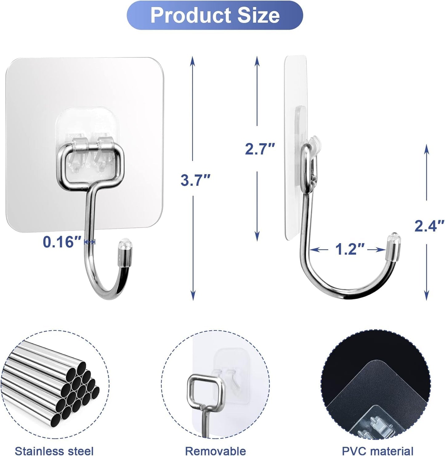 JIALTO 10 Pcs Stainless Steel, PVC, ABS Nail Free Seamless Adhesive Non-Trace No Drilling Installation Hanging, Waterproof Screws Wall Hook (Transparent)
