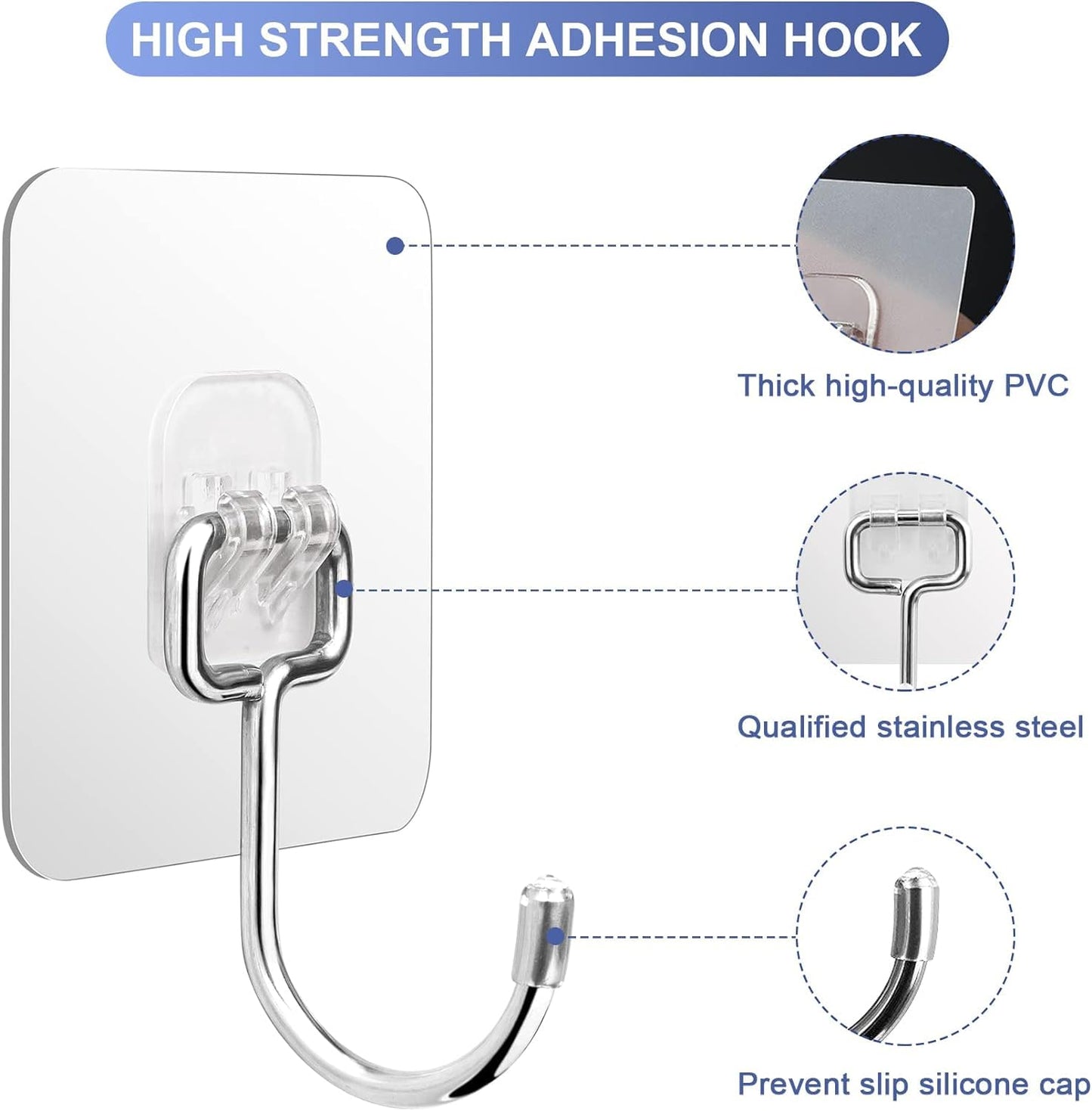 JIALTO 10 Pcs Stainless Steel, PVC, ABS Nail Free Seamless Adhesive Non-Trace No Drilling Installation Hanging, Waterproof Screws Wall Hook (Transparent)