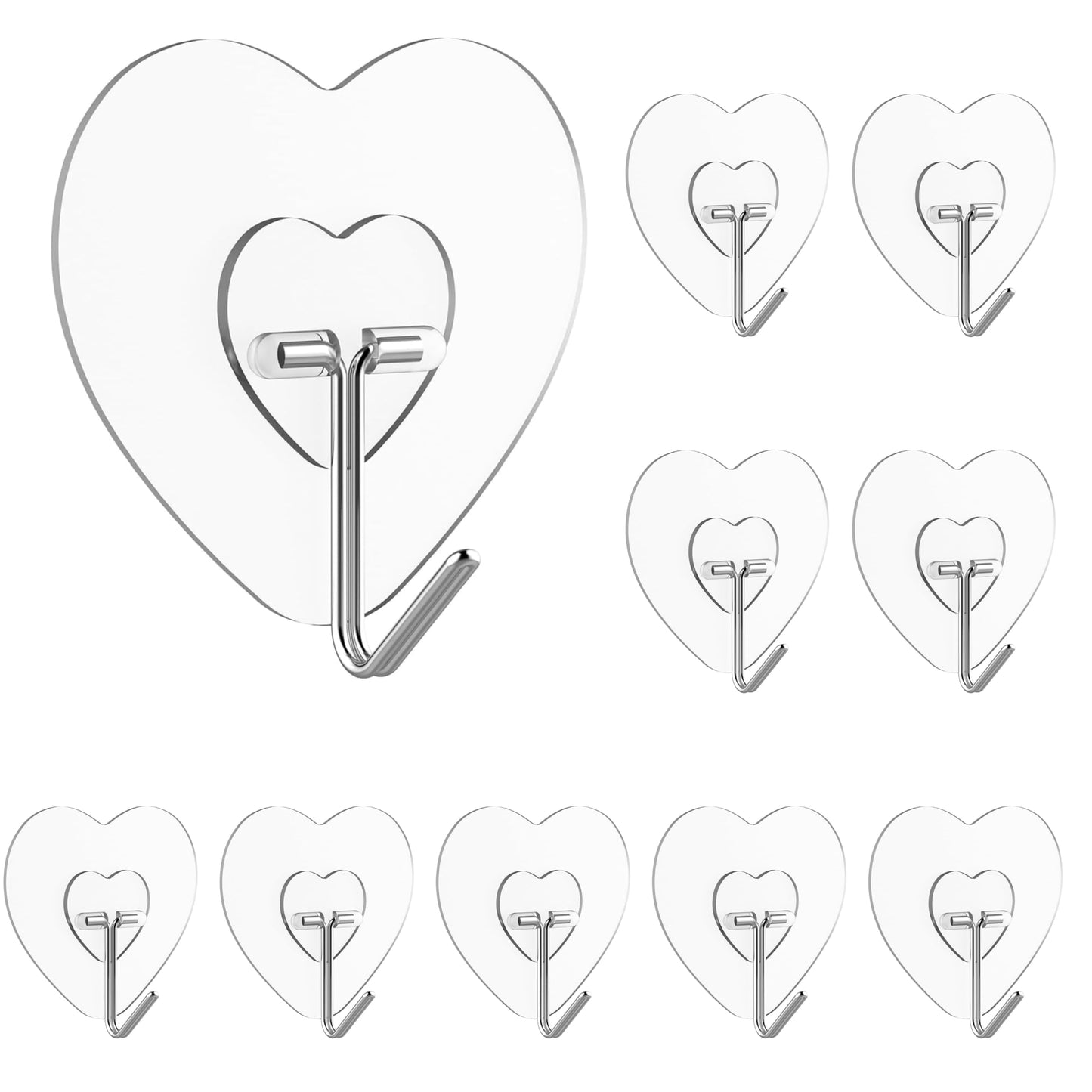 JIALTO 10 Pcs Stainless Steel, PVC, ABS Nail Free Seamless Adhesive Non-Trace No Drilling Installation Hanging, Waterproof Screws Wall Hook (Transparent)