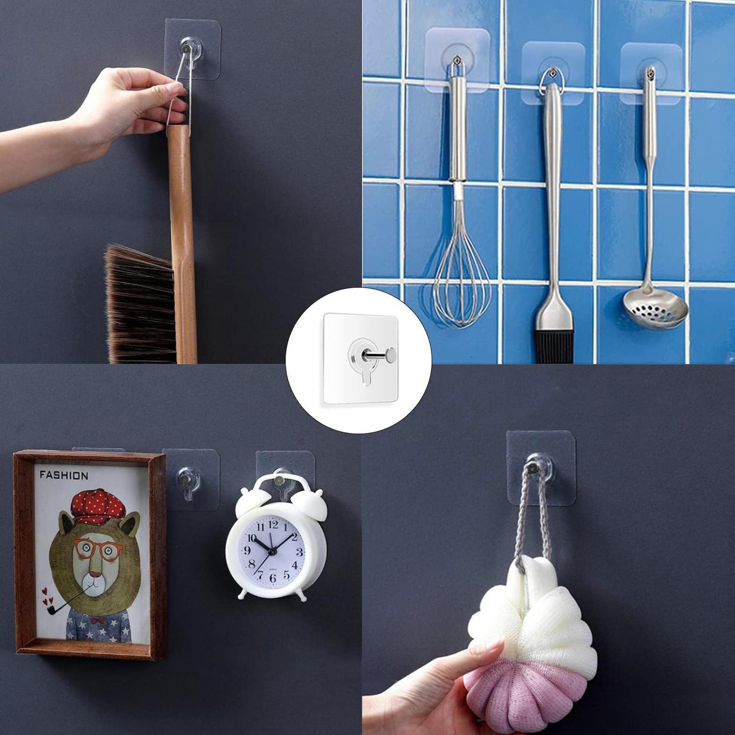 JIALTO 10 Pcs Stainless Steel, PVC, ABS Nail Free Seamless Adhesive Non-Trace No Drilling Installation Hanging, Waterproof Screws Wall Hook (Transparent)