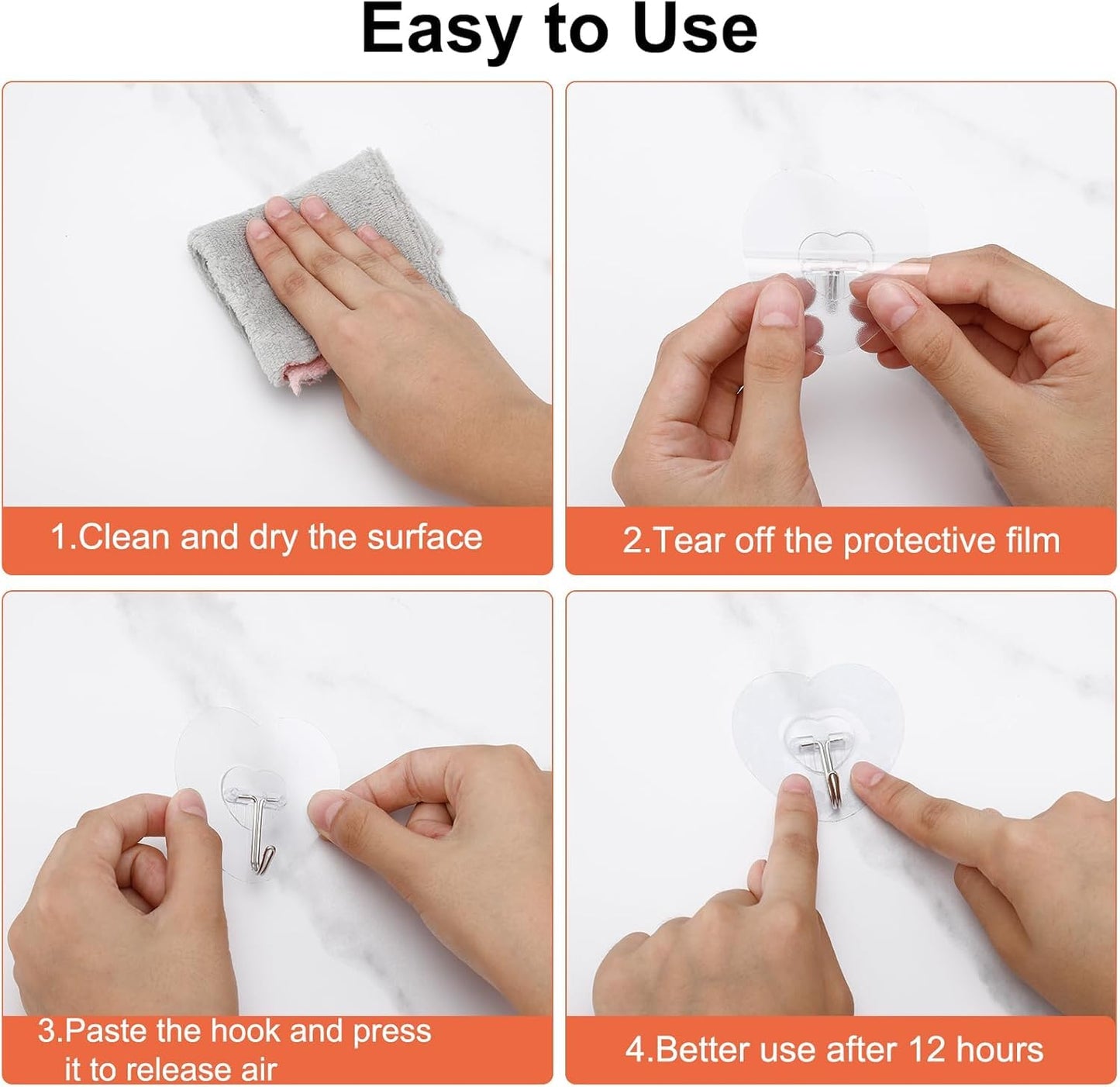 JIALTO 10 Pcs Stainless Steel, PVC, ABS Nail Free Seamless Adhesive Non-Trace No Drilling Installation Hanging, Waterproof Screws Wall Hook (Transparent)