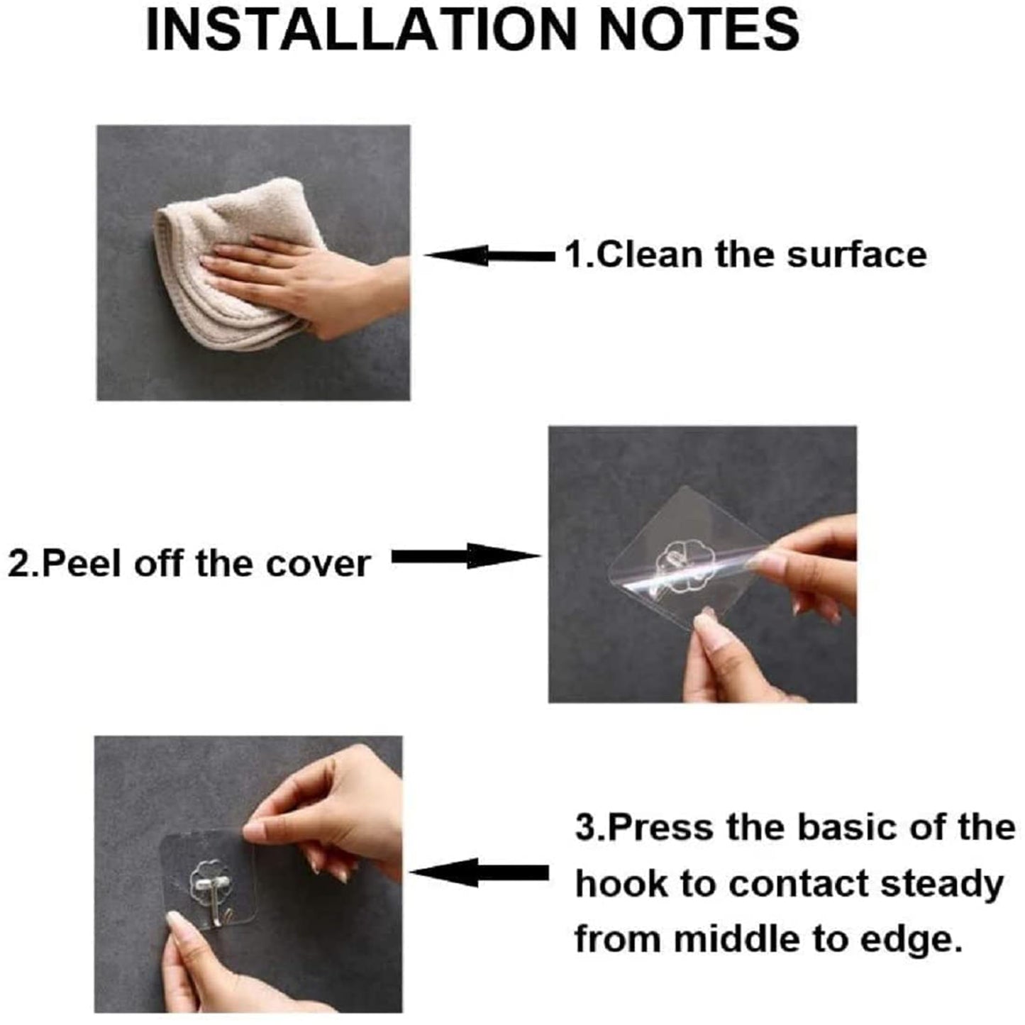 JIALTO 10 Pcs Stainless Steel, PVC, ABS Nail Free Seamless Adhesive Non-Trace No Drilling Installation Hanging, Waterproof Screws Wall Hook (Transparent)