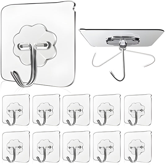JIALTO 10 Pcs Stainless Steel, PVC, ABS Nail Free Seamless Adhesive Non-Trace No Drilling Installation Hanging, Waterproof Screws Wall Hook (Transparent)