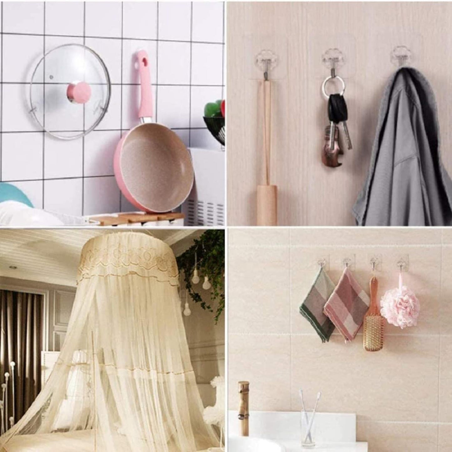 JIALTO 10 Pcs Stainless Steel, PVC, ABS Nail Free Seamless Adhesive Non-Trace No Drilling Installation Hanging, Waterproof Screws Wall Hook (Transparent)